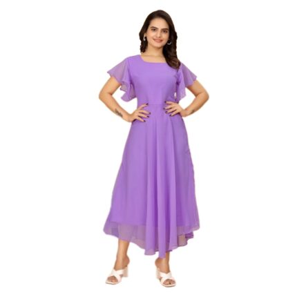 B-FASHION Shreeji Boutique Black Color Flared Short Sleeves Georgette Flared Fancy Back Dress for Women by VintaVool