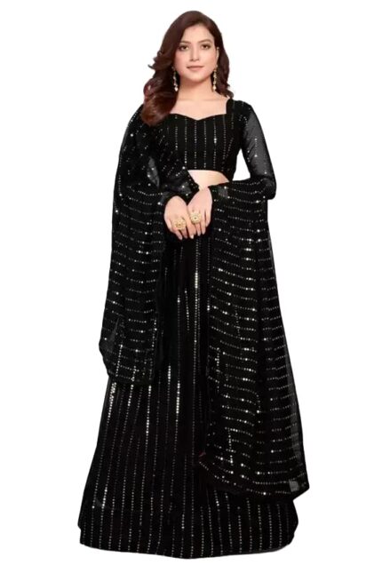 Fashion Basket Women’s Georgette Embroidered sequence work Black Semi Stitched Lehenga Choli(SSFB-L8208_Free Size) by VintaVool