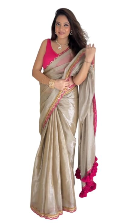 HMP Fashion Womens Pure Soft Two Tone Erode Soft Silk Sarees with Amazing Lace work Border and Paired with Plain Banglori Blouse piece by VintaVool