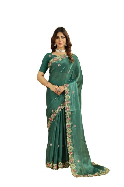 Jimmi choo rama sequence embroidery saree with pallu cut work by VintaVool