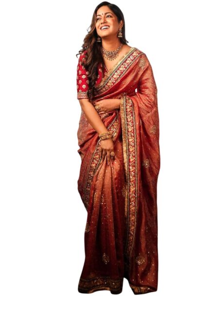 JULEE Women’s Twill Net Embroidred Saree (Crush-New) by VintaVool