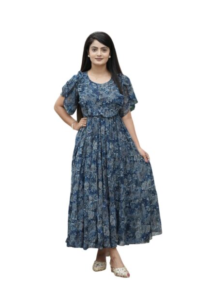 eightone Women’s Georgette Maxi Dress Digital Floral Printed One Piece Western Long Gown Dresses for Women by VintaVool