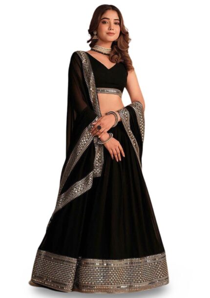 KEDARFAB Women’s Georgette Sequence Embroidered Lehenga Choli Set | Stylish | Party| Lehenga For Women (Black Eid) by VintaVool