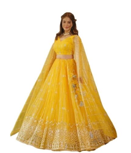 Yeoja Creation Women Heavy Net Semi-Stiched Embrodary Lehenga Choli with Dupatta by VintaVool