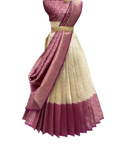 ZERICO Women’s Indian Traditional Kanjivaram Kanchipuram Silk Pure Zari Weaving Lehenga Choli and havay zari work Dupatta with Blouse (All Unstitched) (Half Saree) by VintaVool