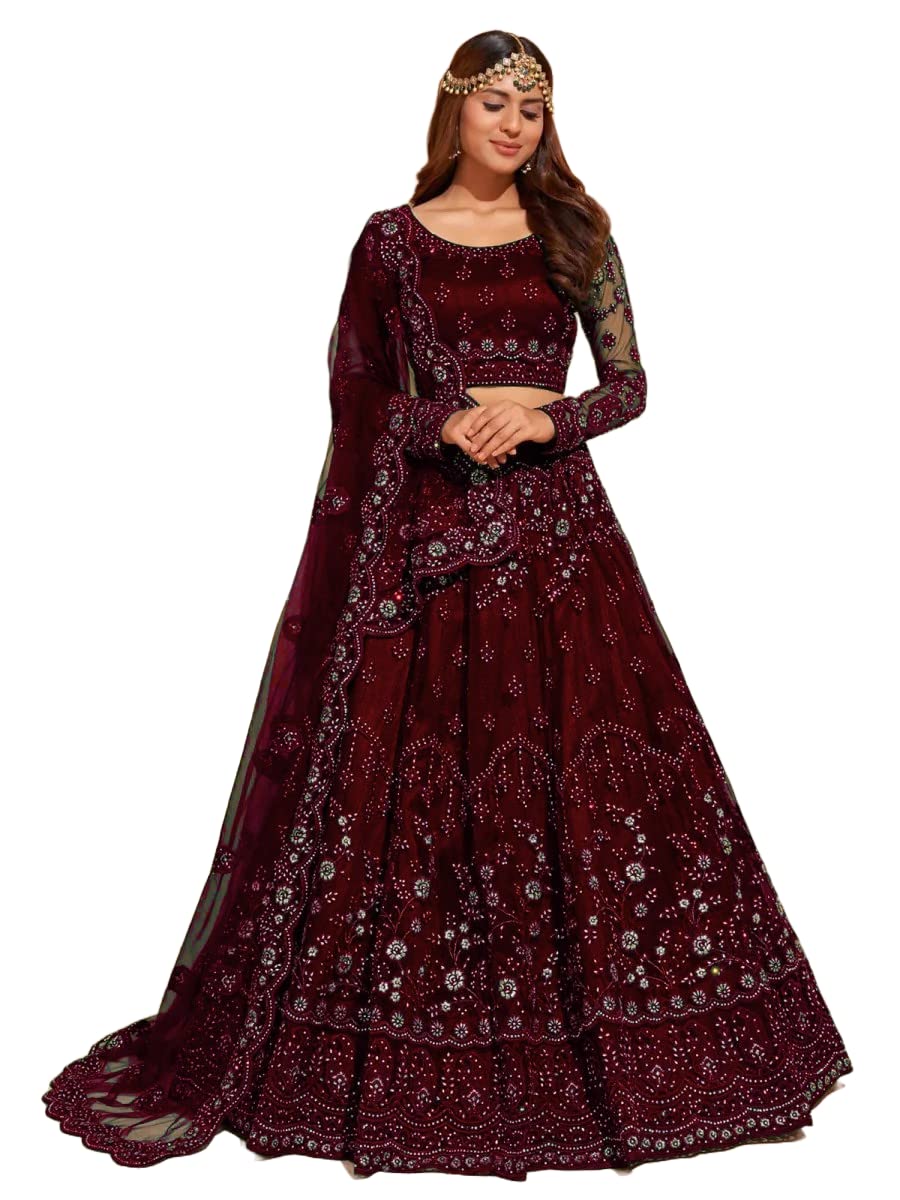 RUKHA FAB Embroidered Semi Stitched Women’s Net Chain Stitch Lehenga Choli And Dupatta Set (Free Size) by VintaVool RUKHA FAB Embroidered Semi Stitched Women’s Net Chain Stitch Lehenga Choli And Dupatta Set (Free Size) by VintaVool