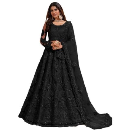 ZAALIMA FASHION WITH Z LOGO Women’s Net Embroidered Semi-Stitched Lehenga Choli And Dupatta Set (Free Size) by VintaVool
