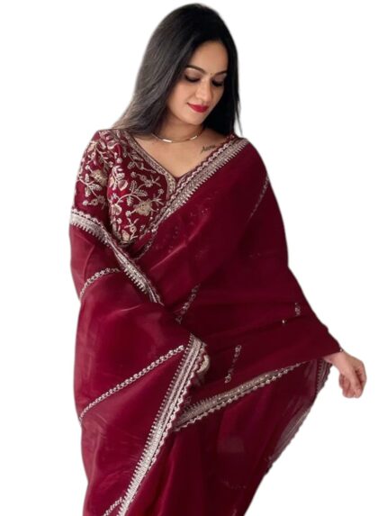 MUNIR Women’s Soft Zimmy Choo Silk Ethnic Saree With Unstiched Blouse Piece For Festival And Function. by VintaVool