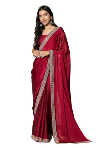 AKHILAM Women’s Satin Solid Ready To Wear one Minute Saree With Unstitched Blouse Piece (RTWRADHA1001_RX_Parent) by VintaVool
