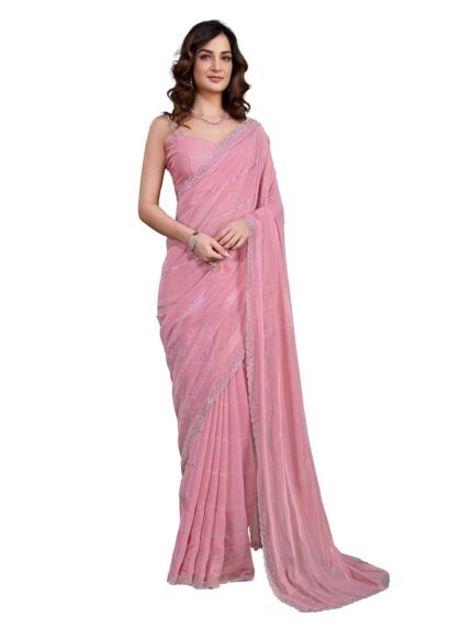 TRENDMALLS Women’s Chiffon Siroski Work Saree with Unstitch Blouse Piece by VintaVool
