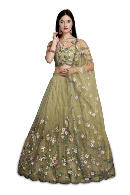 ZAALIMA FASHION WITH Z LOGO Indian Women’s Net Embroidered Semi-Stitched Lehenga Choli And Dupatta Set (Free Size) by VintaVool