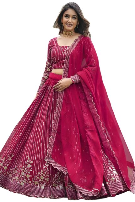 KEDARFAB Georgette Sequence Embroidery Lehenga Choli For Women | Wedding | Stylish | Festive | Lehenga For Women (Barbie) by VintaVool