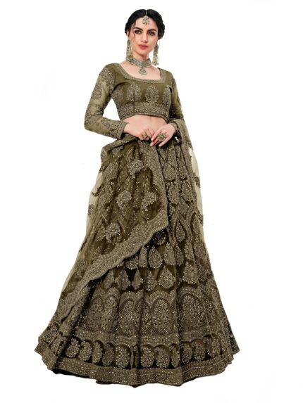 PATLANI Women Net Letest Design Chain Embroderied Work Woman S Flered Semi-Stitched Lehenga Choli.(Semi Stitched) by VintaVool