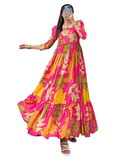 Elegant Women’s Long Gown | Anarkali Style | Flared Floor-Length Dress | Stitched for Women Design No BARLIN by VintaVool