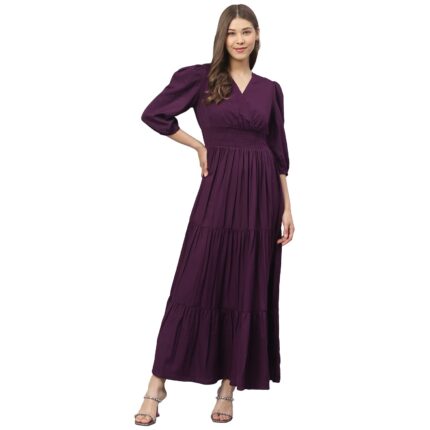 DEEBACO Women’s Fit & Flare Maxi Dress|V-Neck|Full Length Long Dresses for Women|A-Line Dress|Stylish for Ladies|Beach Dress for Women by VintaVool