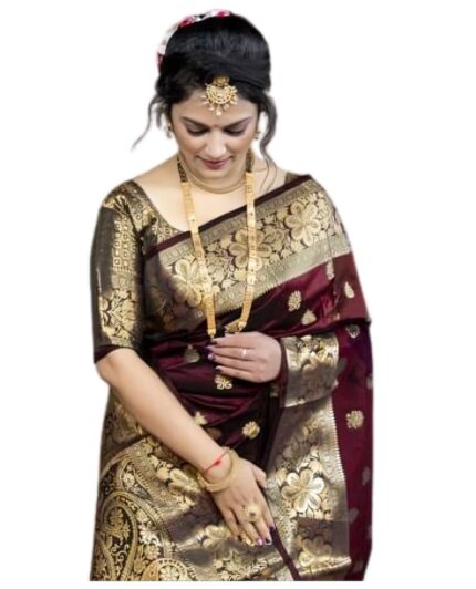 C J Enterprise Women’s Pure Soft Kanjivaram Silk Saree For Wedding Banarasi Style Sari With Blouse Piece (Vruksh-50) by VintaVool