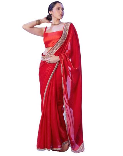 SIRIL Women’s Tissue Silk Lace Border Saree With Unstitched Blouse Piece by VintaVool