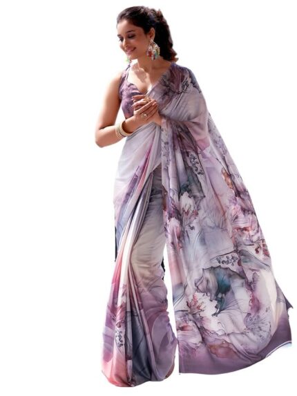Satrani Women’s Satin Digital Print Saree with Unstitched Blouse Piece by VintaVool