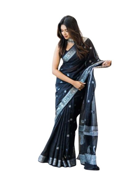 C J Enterprise Women’s Pure Soft Kanjivaram Cotton Silk Saree Banarasi Style With Blouse Piece for Wedding (Fatima-51) by VintaVool