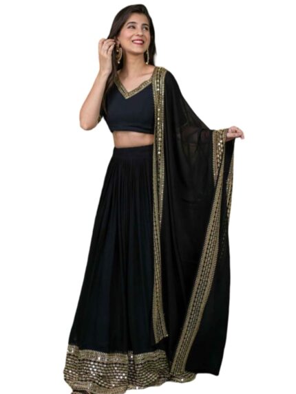 KEDARFAB Women’s Georgette Embroidered Lehenga Choli Set | Stylish | Lehenga For Women (Black Eid) by VintaVool