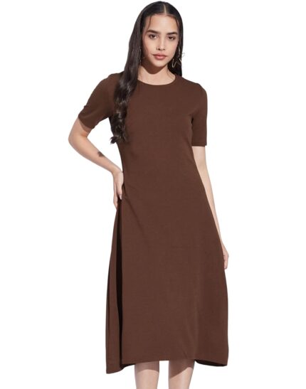 SIRIL Women’s A-Line Calf Length Half Sleeve Solid Lycra Dress, One Piece Dress by VintaVool
