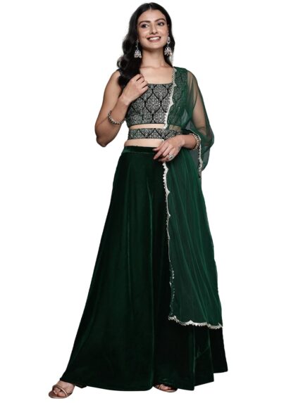 Libas Women’s Embroidered Velvet Readymade Lehenga Set by VintaVool