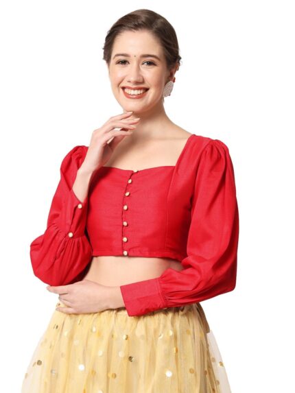 studio rasa Women’s Silk Blend Button Down Crop Top for Festive Wedding Party by VintaVool