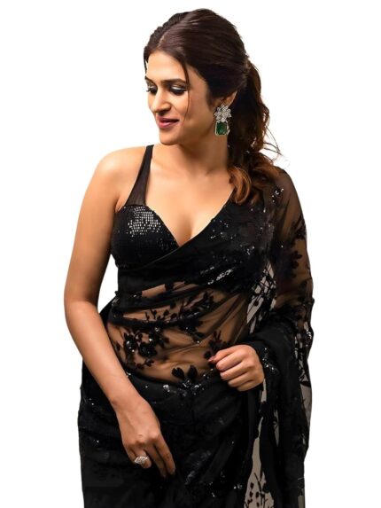 Satrani Women’s Georgette Sequence Saree with Unstitched Blouse Piece by VintaVool