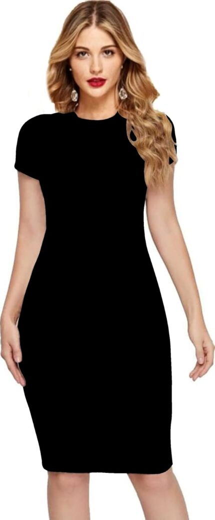 Dream Beauty Fashion Women’s Short Sleeves Casual Midi Bodycon Polyster Blend Dress (38″ Inches) by VintaVool