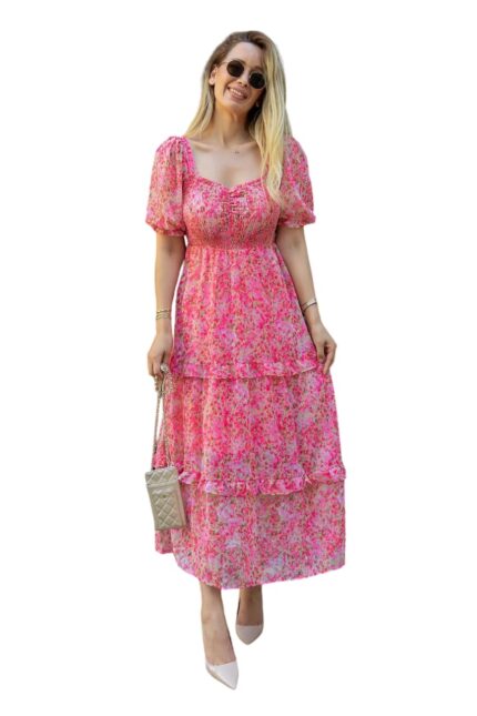 Sheetal Associates Women’s Floral Puff Sleeve High Waist A Line Flowy Long Dress by VintaVool