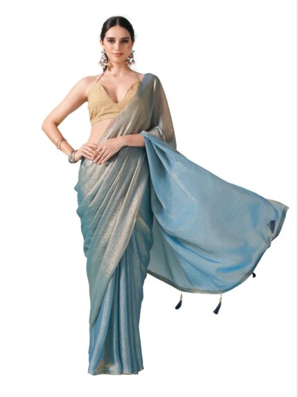 Womanista Women’s Plain Poly Chiffon Jimmychoo Two Tone Saree with Un-Stitched Blouse by VintaVool