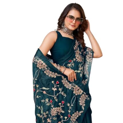 VAIRAGEE Women Beautiful soft Silk Embroidery Work Saree with blouse piece(6093) by VintaVool