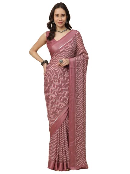 RATAN Women’s Satin Georgette Printed Saree with Blouse Piece by VintaVool