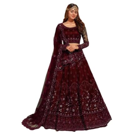 ZAALIMA FASHION WITH Z LOGO Amazon Brand Women`s Net Embroidered Silver Work Semi Stitched lehenga Choli by VintaVool