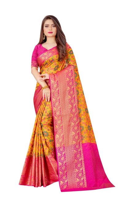 SWORNOF Women’s kanjivaram banarasi silk saree for festival Wedding silk with rich pallu Design sarees for women with Unstitched blouse piece by VintaVool