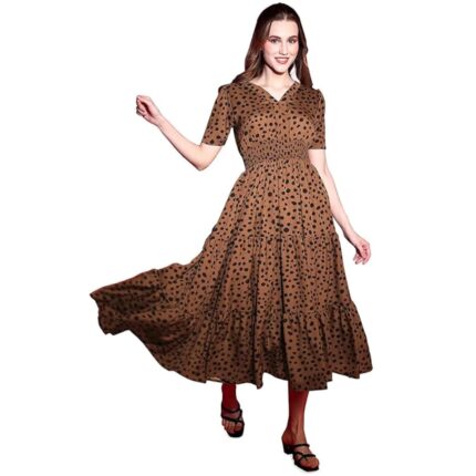 Sheetal Associates Women’s Crepe Fit and Flare Printed Half Sleeve V-Neck Casual Dress by VintaVool