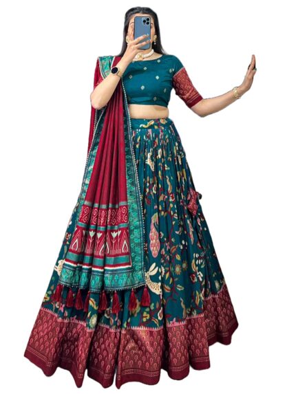 SD Collection Womens’ Wear Tussar Silk With Patola Printed Lehenga Choli With dupatta Set by VintaVool