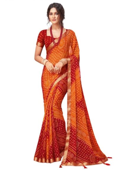SIRIL Women’s Bandhani Printed Chiffon Saree with Blouse by VintaVool