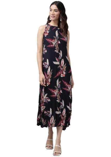 Yash Gallery Women’s Rayon Crepe Floral Printed Knee-Length A-Line Dress for Women by VintaVool