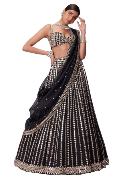 Omkar Tex’s Black color Bridal Lehenga choli with Dupatta Set For Women by VintaVool