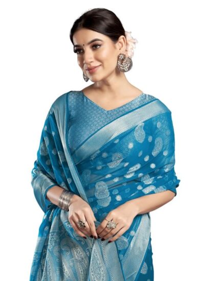 SIRIL Women’s Georgette Saree | Banarasi Jacquard Saree With Unstitched Blouse Piece by VintaVool