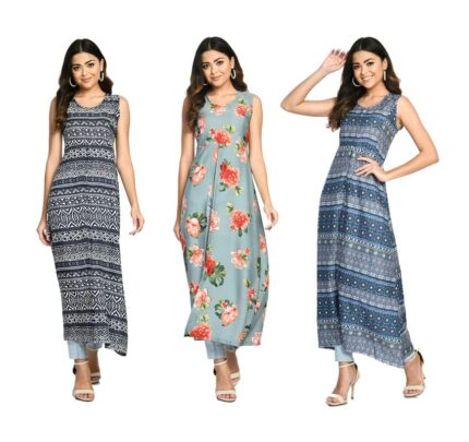 IndiWeaves Digital Printed Straight Dresses for Women (Pack of 3) Dark Blue::Grey::Light Blue by VintaVool