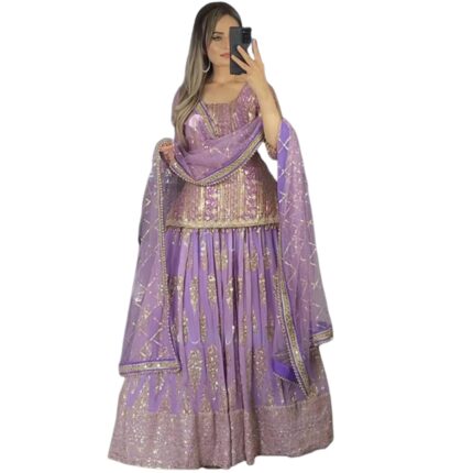 JINIMART Women’s Georgette Stitched Crop Top Lehenga Suit (SF201412 Purple XL Size) by VintaVool