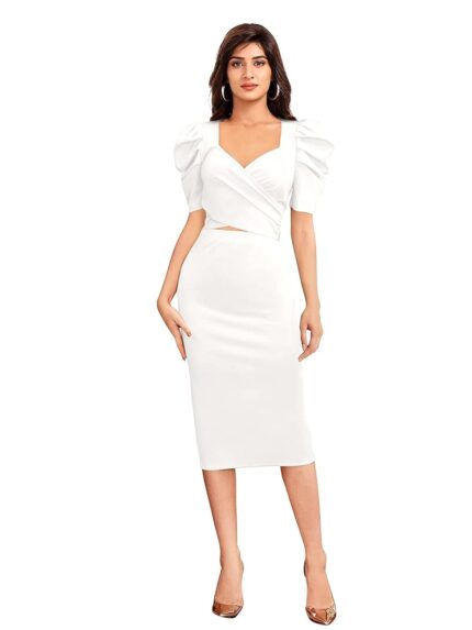 LONDON BELLY Women’s Poly Cotton Top and Bottom Dress and Festival Bodycon Dress with Puff Sleeve by VintaVool