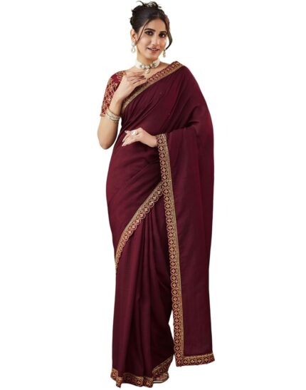 SIRIL Women’s Zari Boarder Vichitra Poly Silk Saree with Unstitched Blouse Piece by VintaVool