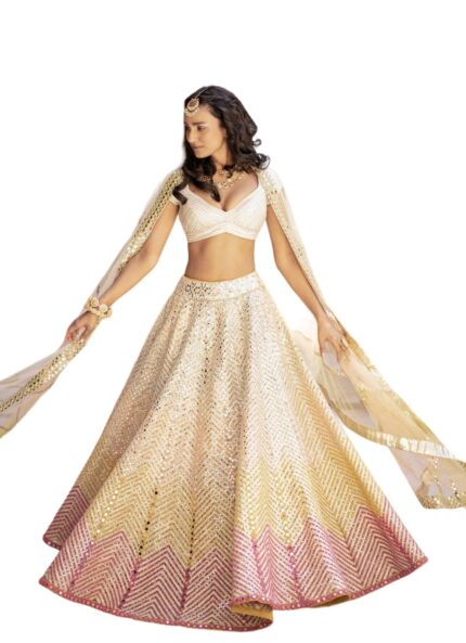 Qutenza Women’s Sequence With Thread And Jari Embroidery Work Georgette Ethnic wear Semi-stitched Lehenga Choli With Dupatta (S_A_E_875925_Cream_Free Size) by VintaVool