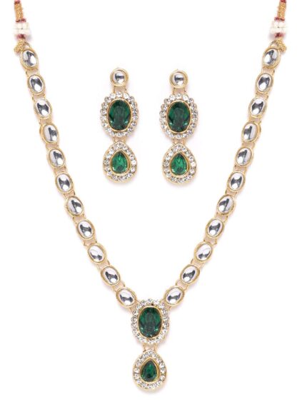 ZAVERI PEARLS Gold Tone Kundan & Green Stones Wedding Collection Necklace & Earring Set For Women-ZPFK9597 by VintaVool