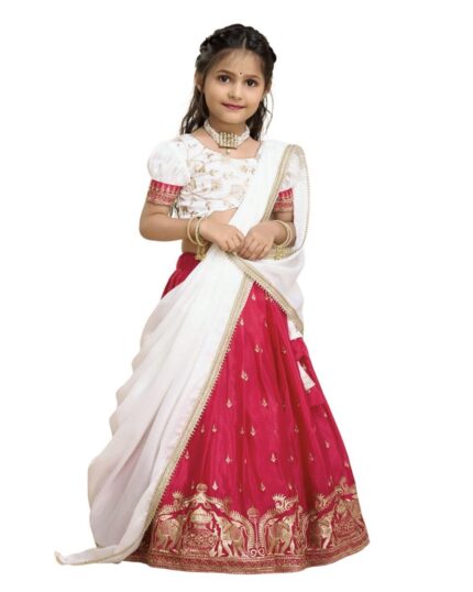 JAI CLOTHING Girls Embroidered Work Chinon Silk Full Stitched Lehenga Choli Set | Girls Ethnic Wear | Readymade Traditional Dress | Wedding lehenga Set by VintaVool
