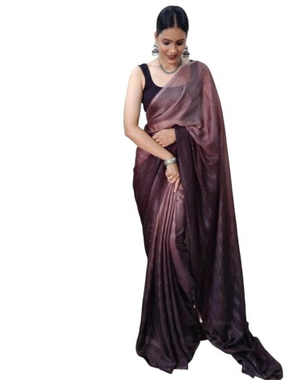 SIRIL Women’s Georgette Printed Zari Striped One Minute Saree Ready to Wear With Unstitched Blouse Piece by VintaVool