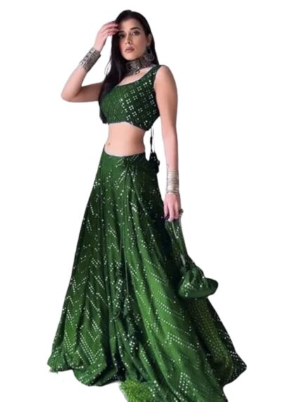 ATIKSH Women Georgette Semi-Stitched Lehenga Choli Set | Elegant Ethnic Wear for Weddings & Festive Occasions | Embroidered Designer Lehenga with Dupatta | Customizable Fit by VintaVool